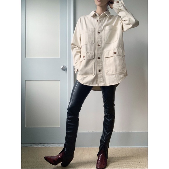 Madewell Ashford Chore Jacket Ecru Size XS Oversized Patch Pocket Shacket - Picture 5 of 12